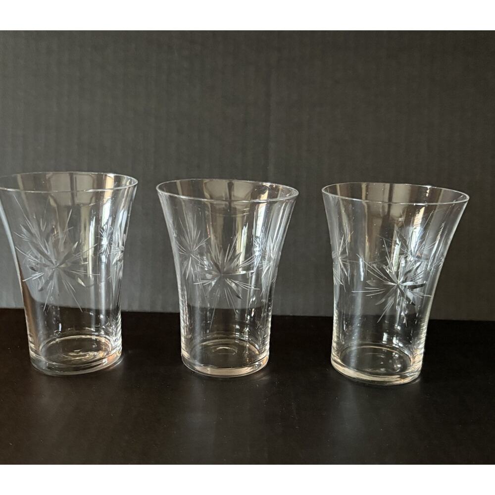 Lot of 3 Vintage Fostoria Sunburst Tumbler Juice Glass 8oz. Flat Bottom 4"H